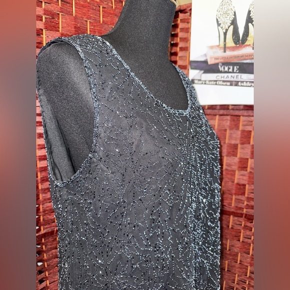 J Kara Vintage Elegant Black Beaded Chiffon jacket & Cami 2 Piece Top Size L - Picture 5 of 11